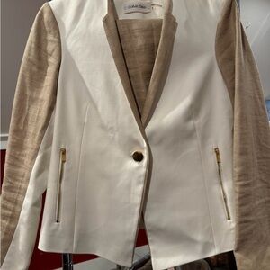 Calvin Klein Women's White and Tan Blazer and skirt